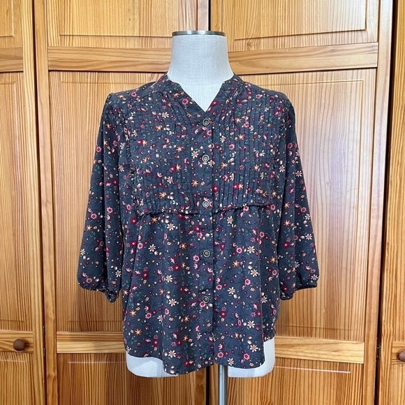 Matilda Jane Medium Floral Pleated Boho Shirt Ditsy Floral Ruffle Blue Casual - Picture 2 of 7